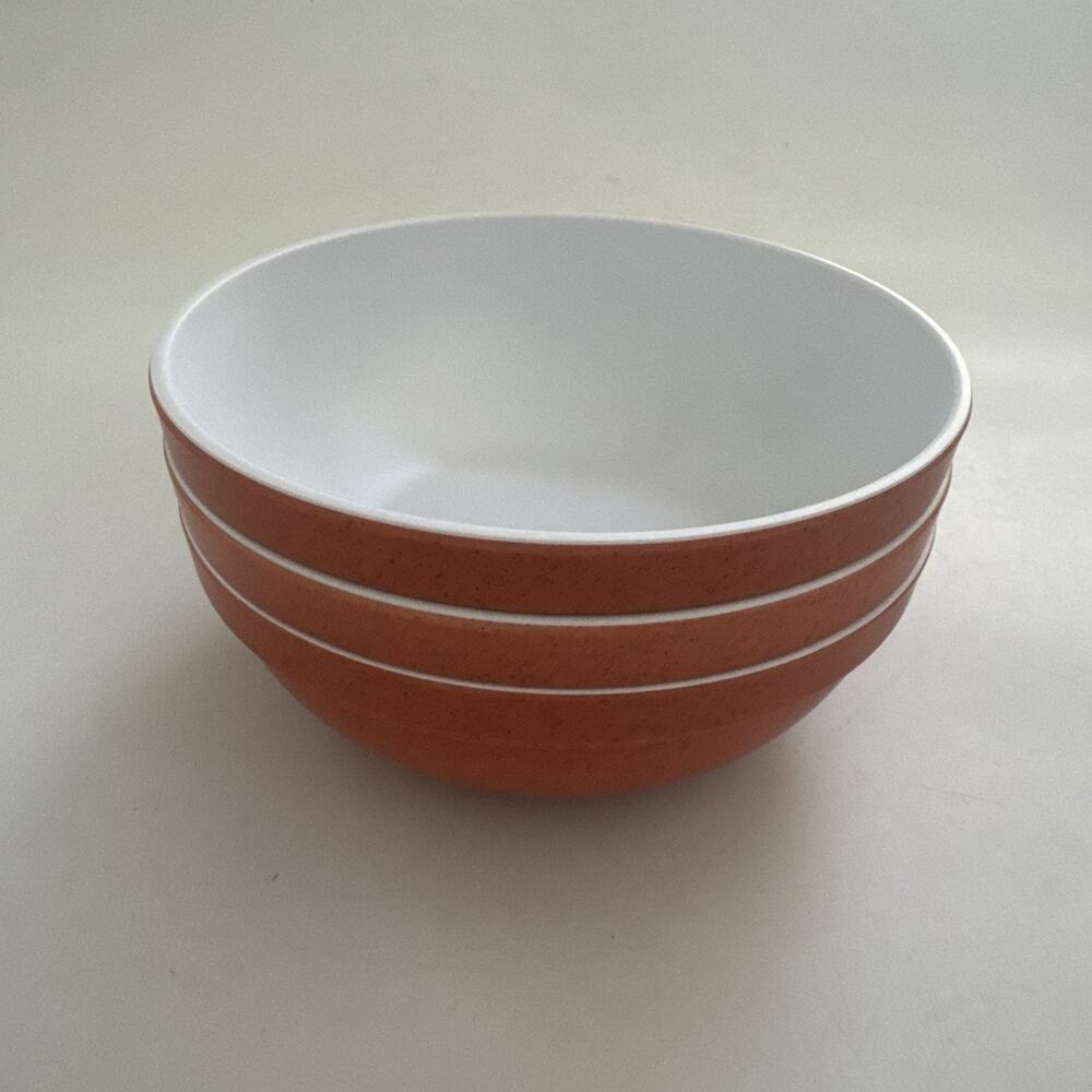 PANAMA JACK MELAMINE Terracotta Design Salad‎ Soup Bowls 7" Orange SET of 3